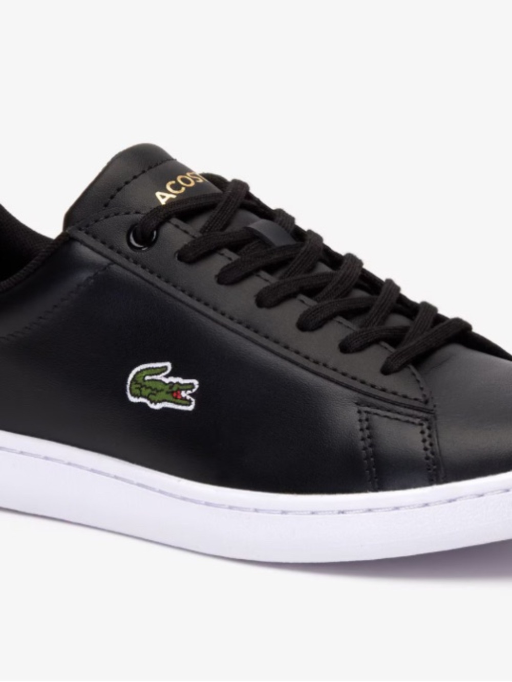 Lacoste Black Leather Low-Top Sneaker with Green Crocodile Patch
